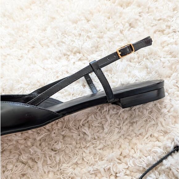 Everlane The Studio Slingback Flat Womens 9 Black Leather Pointed Toe NWT - Picture 2 of 5